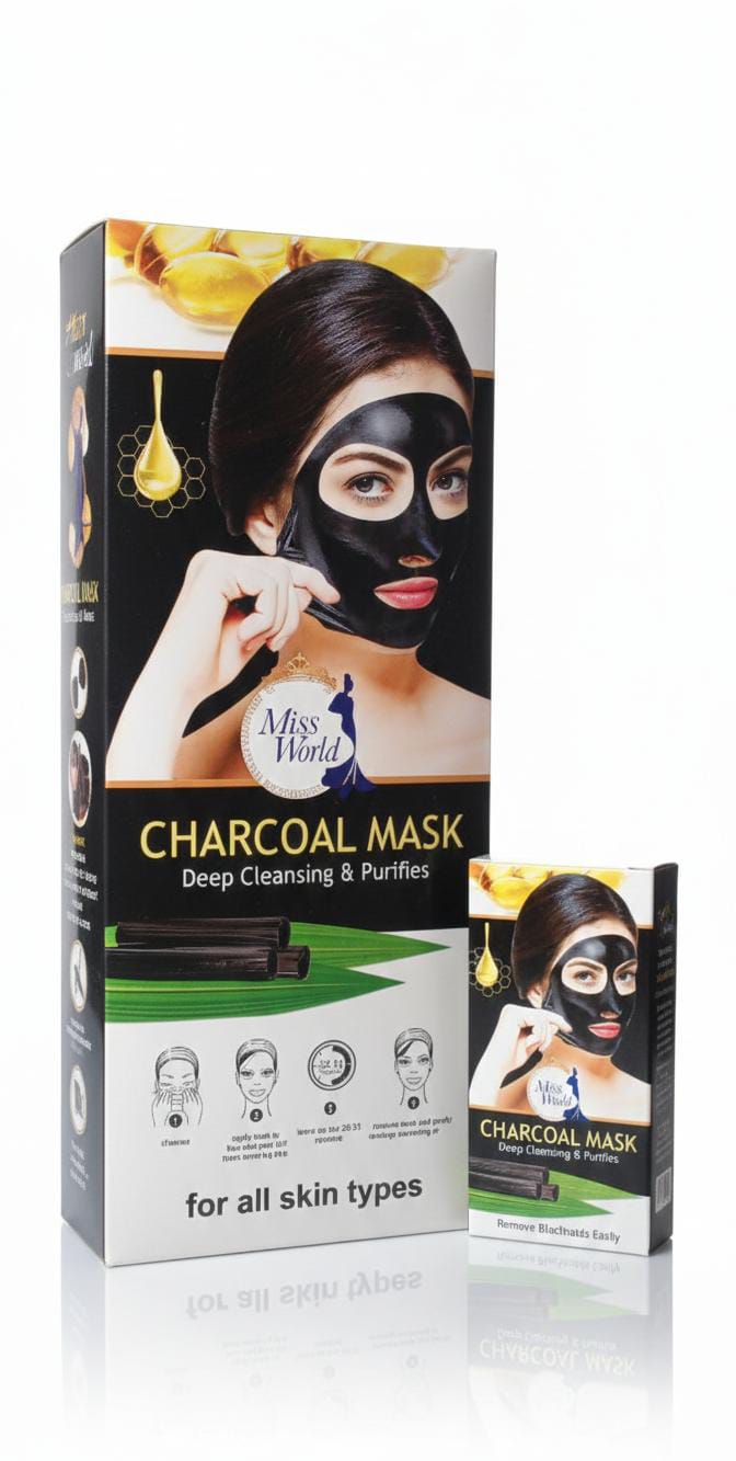 BLACK MASK MISS WORLD CHARCOAL BLACK MASK CREAM 24 SACHET BOX - Image 1
